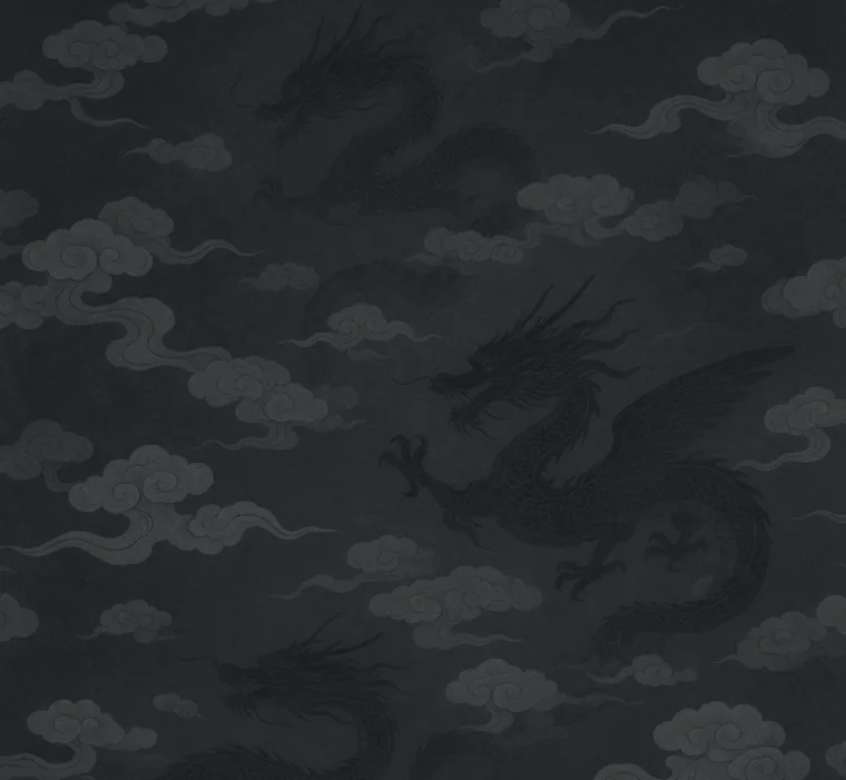 夜煞云品牌意象插画：夜空与中式龙形，非电影角色